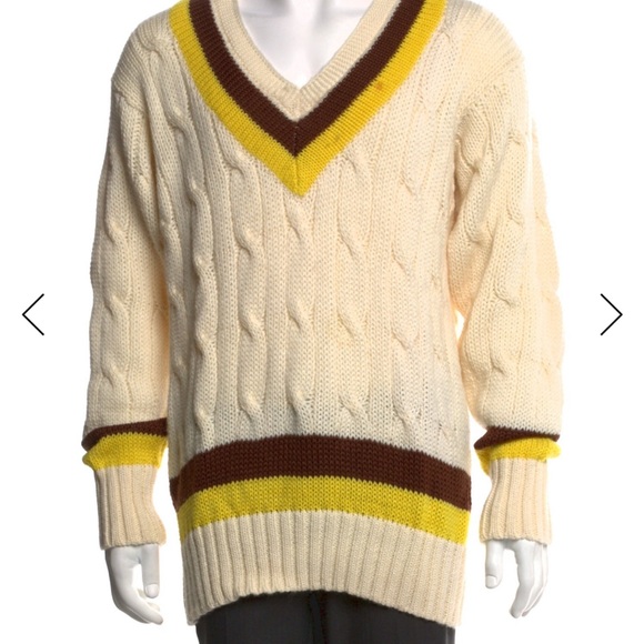 NWOT Rowing Blazers Wool Pullover. Cream with brown and yellow stripe. Large. - Picture 3 of 3